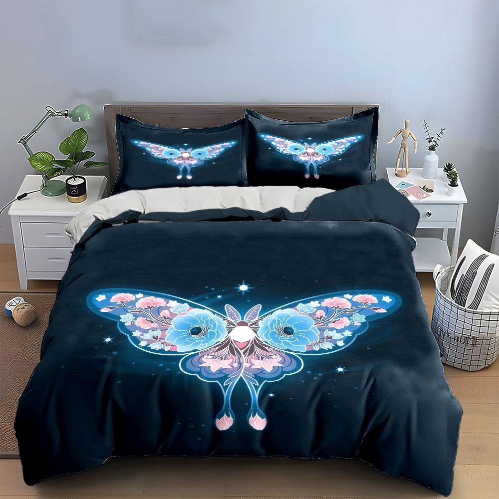 Floral Butterfly Art Decor Set Bedding Set with 1 Duvet Cover 2 Pillowcases Single Double King Queen, Gift