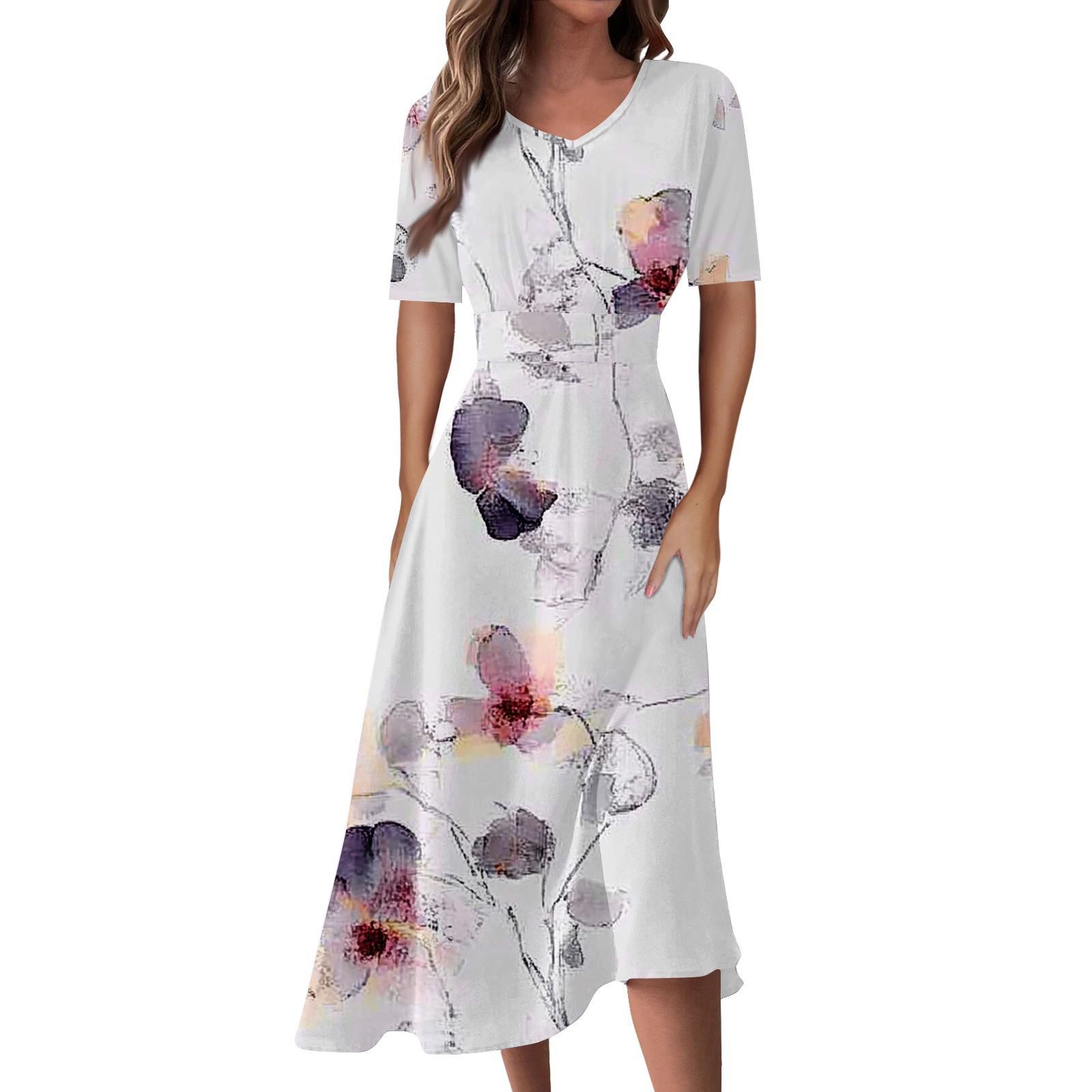 Женское повседневное модное платье-макси с цветочным и листовым принтом, V-образным вырезом, короткими рукавами и приталенным силуэтом L