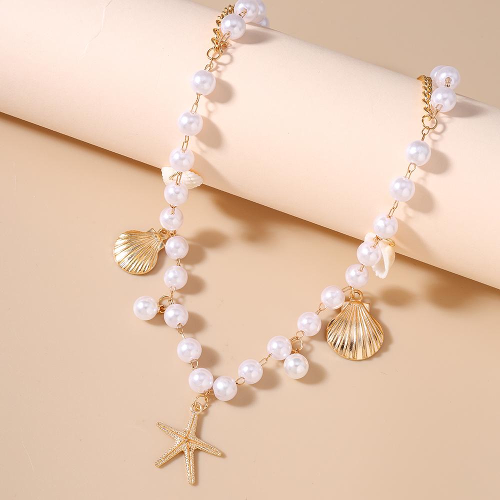 Fashion Summer Beach Shell Starfish Pendant Necklace for Women Girls Pearl Choker Necklaces Party Holiday Jewelry Gifts