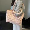 Large Capacity Shoulder Bag Cute Sweet Bow Prints Handbag Soft Puffer Tote Bag Women Commute Casual Simple Storage Bag