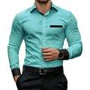 Men's Wrinkle Free Long Sleeve Shirt, Stretch Slim Fit Contrast Collar Luxury Commute Business Casual Shirt for Young Men