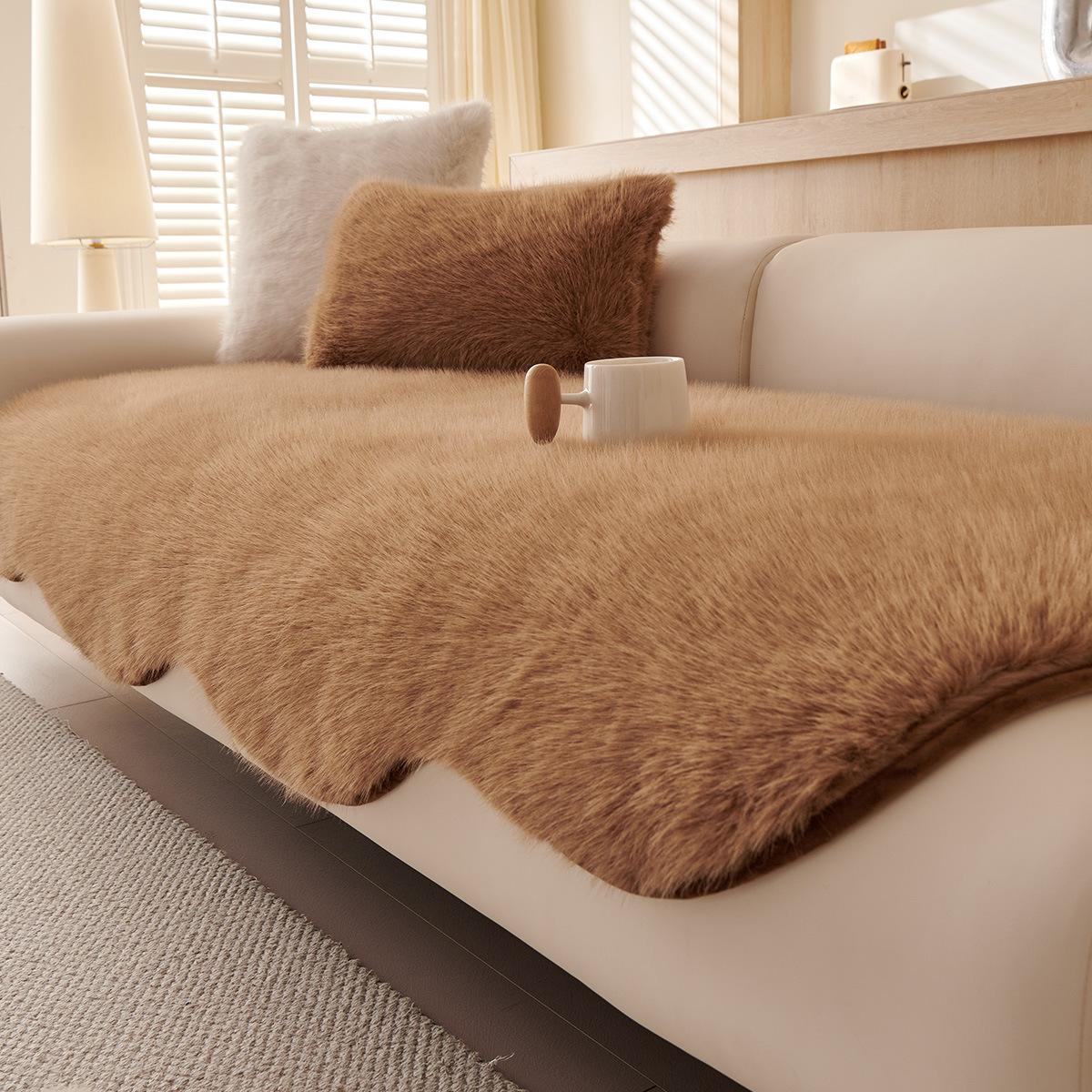 Coussin de canapé spécial en peluche d'hiver Nouveau Couvre-coussin de siège de canapé en tissu antidérapant d'une seule pièce Automne et Hiver 90*90cm