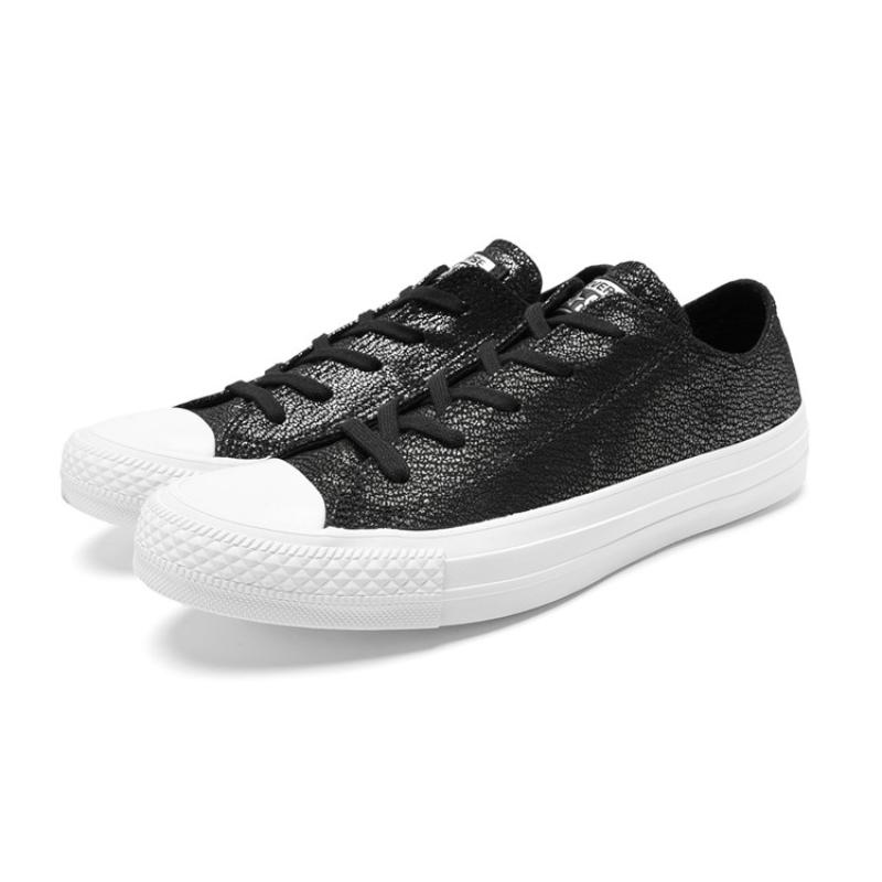 Converse All Star Ctas OX Non-Slip Shock Absorption Low-Top Board Shoes Unisex Black and Silver