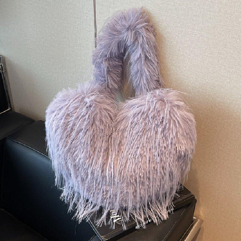 

Плюшевая сумка большой вместимости на плечо модная с бахромой трендовая сумка модная простая сумка-тоут фиолетовый