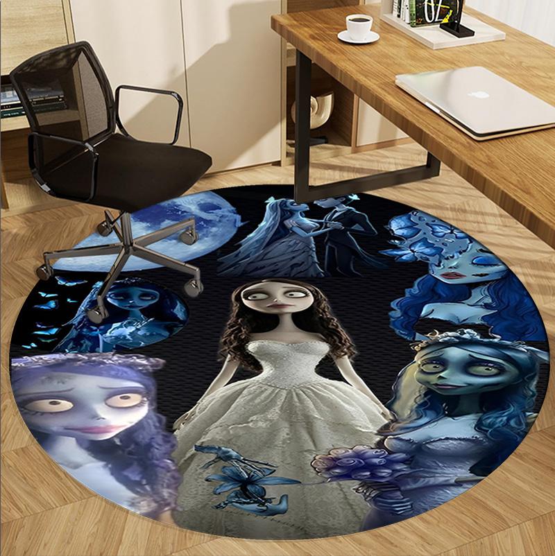 Corpse Bride Pattern Round Rug, Indoor/Outdoor Mat, for Picnic, Gameroom, Bedroom, Office, Living Room, Home Decor Carpet, Birthday Gift