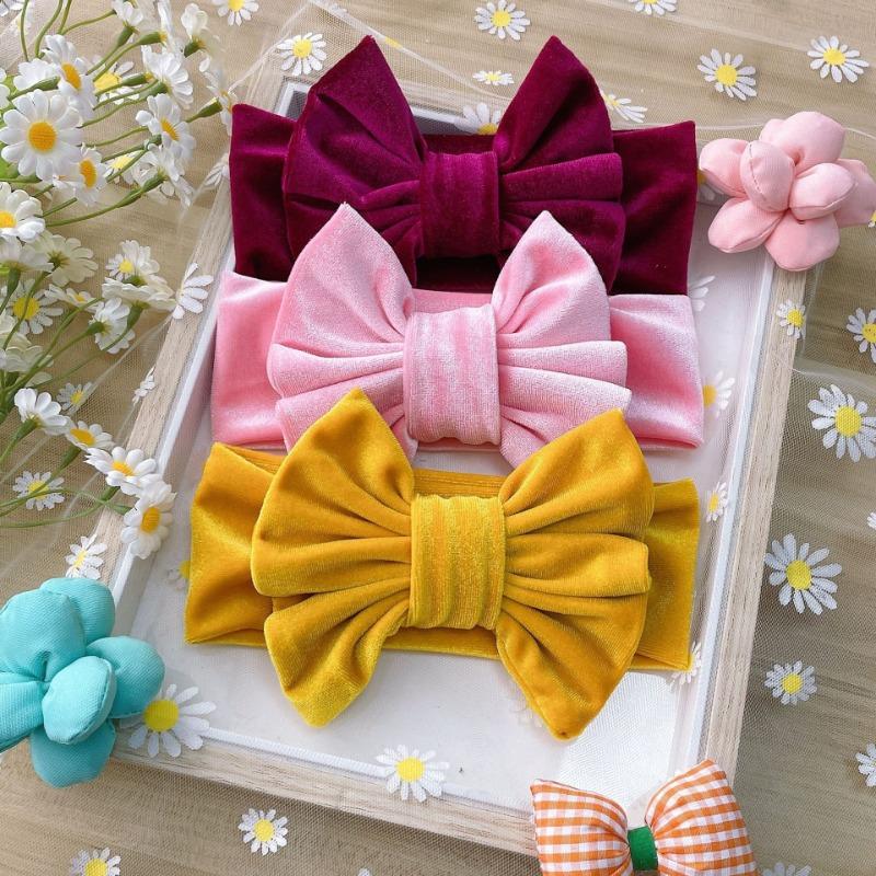 New 3pcs set, children's headband, baby golden velvet bow wide headscarf, baby headband.