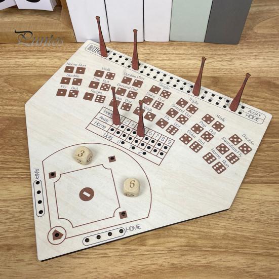 1 Set Baseball-Würfelspielbrett, hölzernes Desktop-Baseball-Spielbrett mit Würfeln, Baseball-Würfelspielset für Home-Party-Spieleabende und Reisen