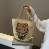 Neue Anime Sommer Katze Handgeflochtener Gemüsekorb Ausflugs Handtasche Aufbewahrung Strohtasche Vielseitige Tragetasche Pendler Umhängetasche