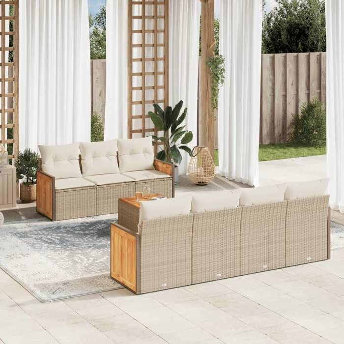 VidaXL Salon de Jardin avec Coussins 8 pcs, Canapés de Patio, Ensemble de Meubles, Mobilier de Terrasse Extérieur, Beige 3259888