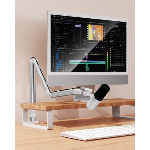 KUUVAN Microphone Stand, Microphone Boom Arm, 1.5kg Weight Capacity, Aluminum, for Condenser Microphones, Adjustable Angle, Foldable, Cable Management