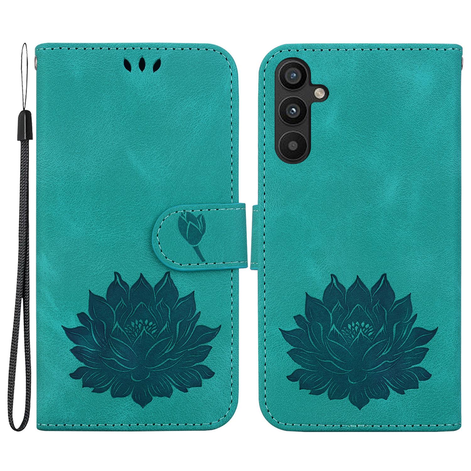 

For Samsung Galaxy A14 4G/5G Case Lotus Pattern Wallet Style Leather Phone Cover Green