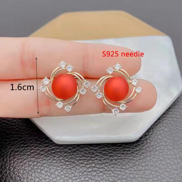 Temperament Imitation Pearl Stud Earrings Shiny Rhinestone Round Earrings For Women Boucle Oreille Femme Women 'S Small Earrings