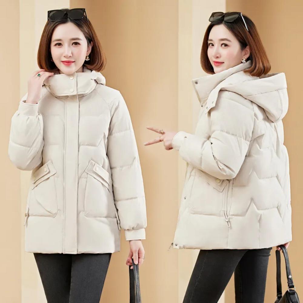 Women's Simple Down-Cotton Padded Jacket for Commutes - Thick, Warm, Long-Sleeve Outerwear