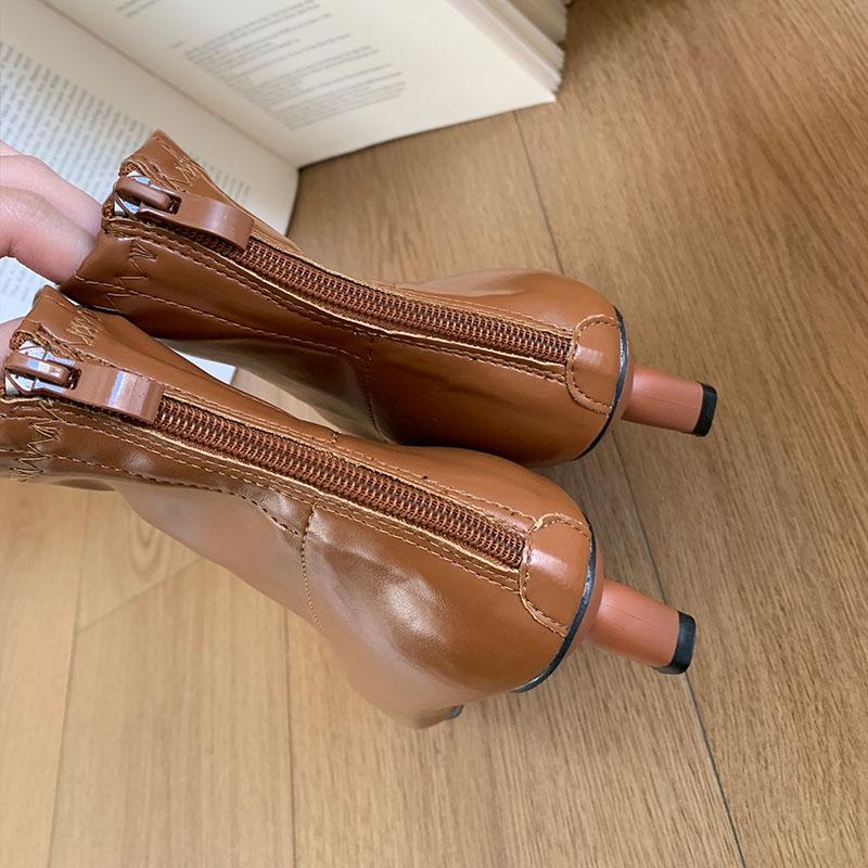 Fashion Female Low Heel Women Stretch Ankle Boots Zippers Shoes Fashion Pointed Toe Sexy Ladies Short Modern Boots Shoes Pumps