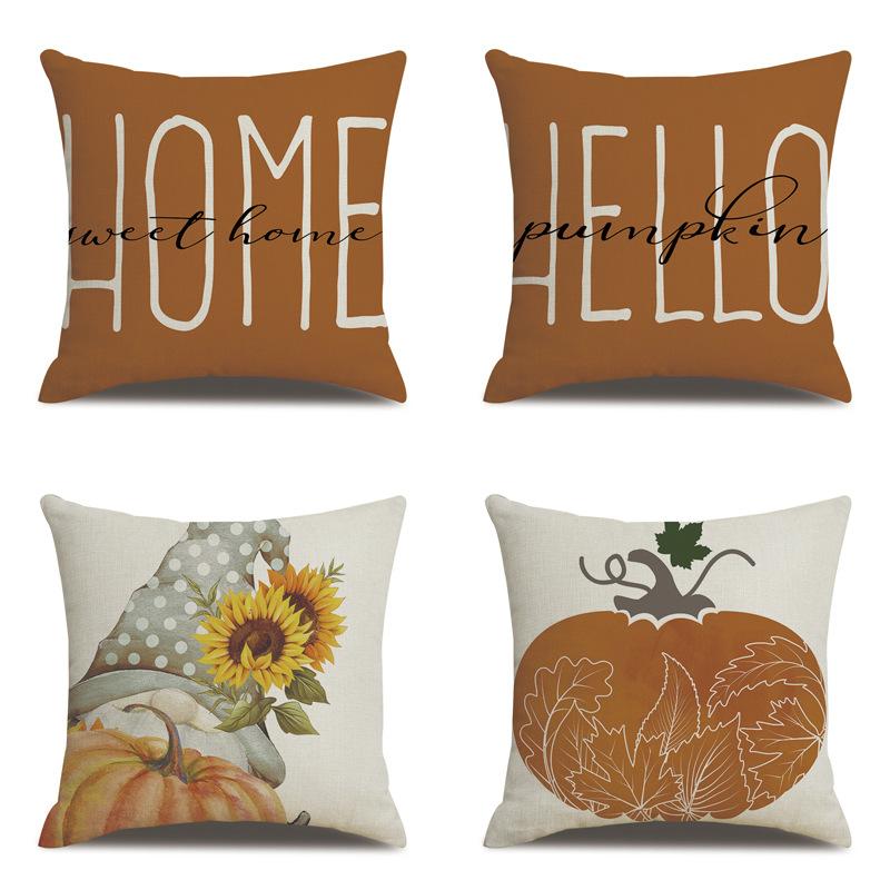 Thanksgiving Linen Pillowcase Autumn Pumpkin Print Pillow Cushion Cover