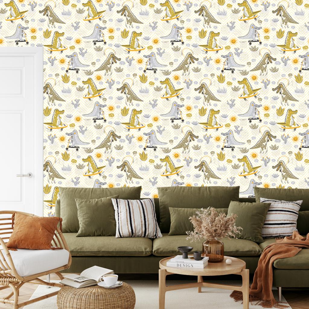 Crocodile cacti and skateboards wallpaper for living room and bedroom 50x1000