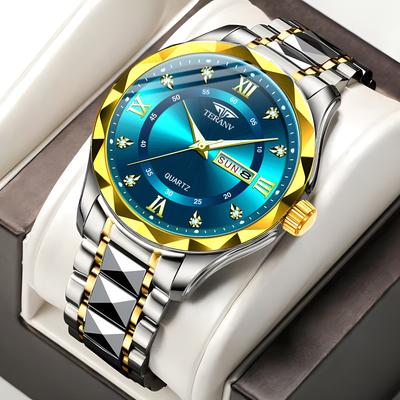 CQ429 Casual Men Watch Calendar Diamond Shaped Luminous Waterproof Simple Quartz Watch Business Clock Giftwatches for Man