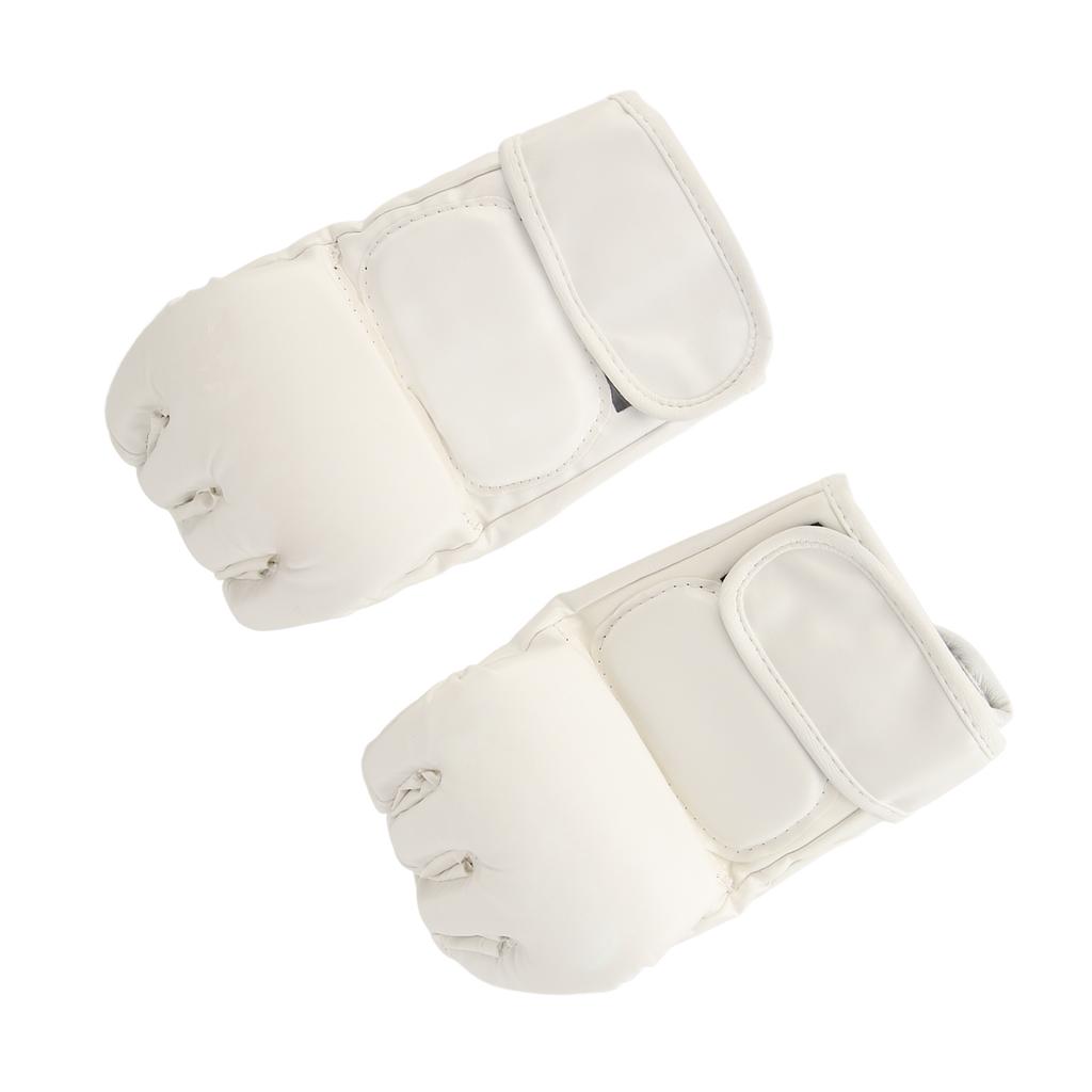 Hand Taekwondo Ausrüstung Handschuh Halbfinger Sicher Verstellbares Handgelenkband Boxhandschuh für Sandsack Weiß