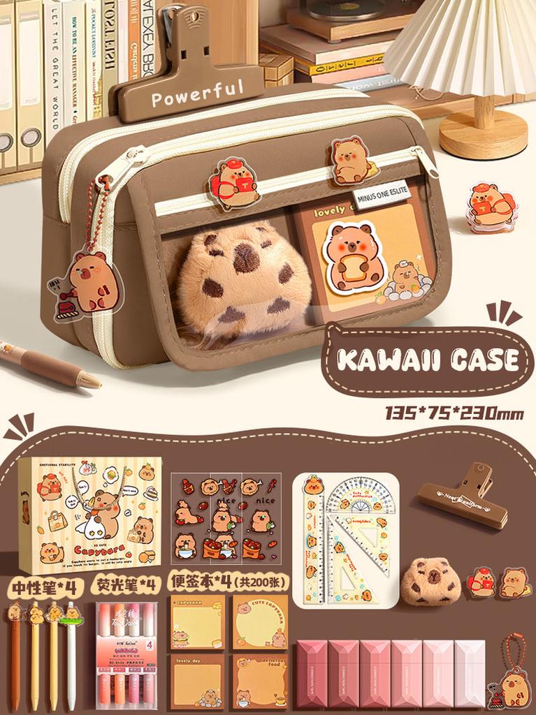 Kawaii Large Capacity Pencil Cases For School Bag Pouch Box 3 Compartments Supply Supplies Girl Boy Kit Cute Stationery Zippers