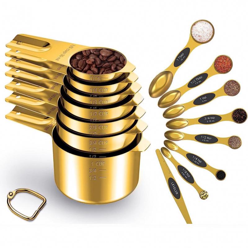 Premium Gold-Plated Stainless Steel 15-Piece Measuring Cup & Spoon Set for Baking 15-Piece Set