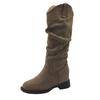 Retro fashion V-mouth stacking tall boots women's shoes spring and autumn round head western denim long tube thick heel boots