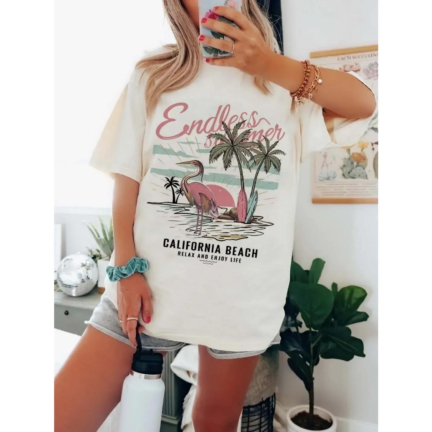 Beach Surfer Pattern Vintage Salty Hair T-Shirt Surfer Beach Life T-Shirt 90s Beach T-Shirt Large Unisex oversized t shirt S