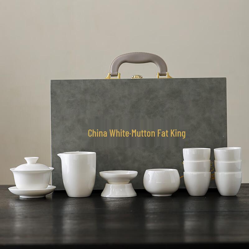 Ailan Huijia WJ Mutton-fat Jade Ceramic Tea Set Standard Set
