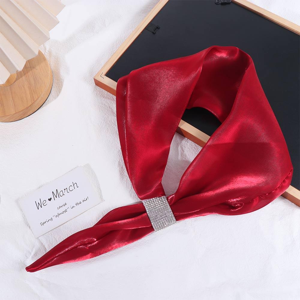

Sunscreen Shawl Diamond Neck Guard Wraps Imitation silk For Girl Cross Neckerchief Cross Scarves Satin False Collar Silk Scarf вина червоного кольору