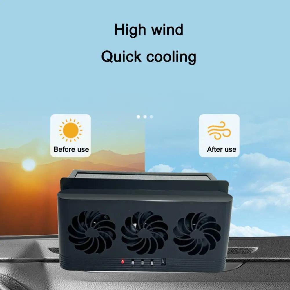 New Solar Powered Cooling Fan With 3 Air Outlets Heat Dissipation Car Radiator USB Powered High Wind Air Vent Fan All Cars