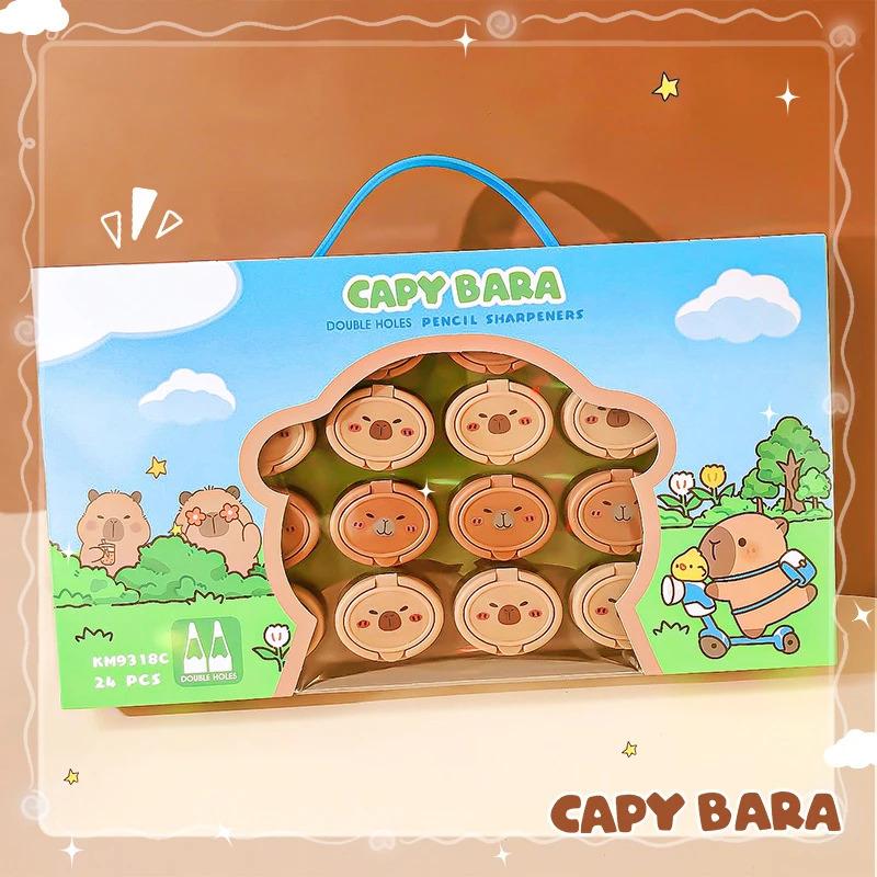 24 Piece Cute Cartoon Capybara Pencil Sharpener Set Kawaii Double-Hole Mini Design Perfect Student Prizes Stationery Gifts