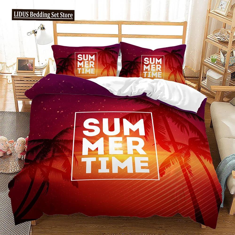 Sommerurlaub Thema Bettbezug Set King Queen Größe Strand Muschel Seestern Bettdeckenbezug für Kind Junge Mädchen Polyester Bettwäsche Set