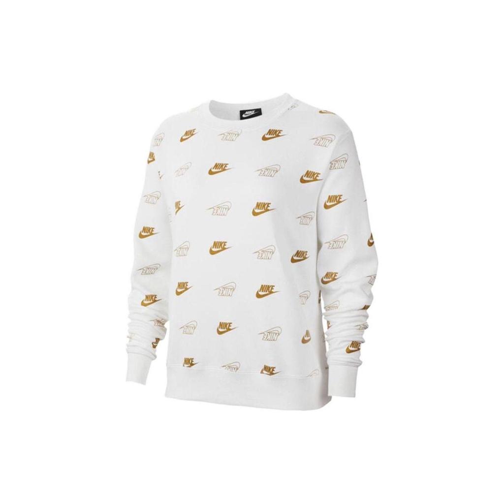 Nike All Over Logo Crew Neck Long Sleeve Sweatshirt Women Sweatshirt White BV4995-100