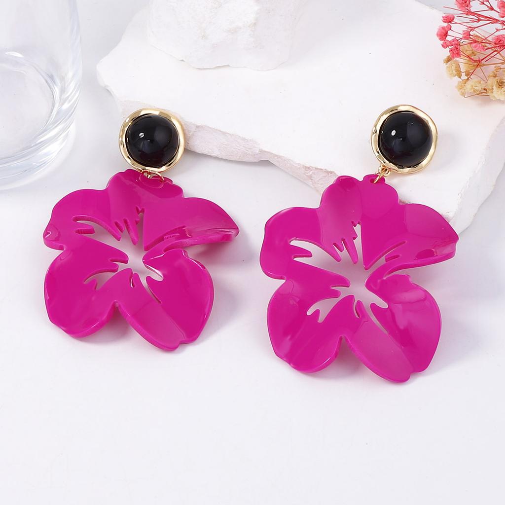 European and American exaggerated personality acrylic hollow large petal flower earrings simple fashion vacation women's earrings