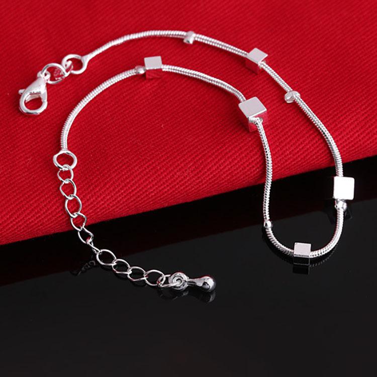 Simple Square Grid Hamsa Stamp Anklet Bracelet On The Leg For Women Sandy Beach Silver Plated Chian On Foot Girl Ankle Bracelet