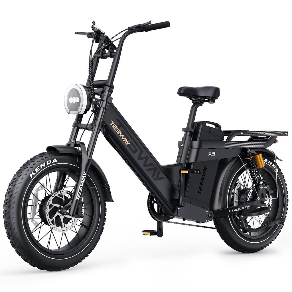 Tesway X5 AWD Electric Bike, Peak 3000W Dual Motor, 52V 60Ah Battery, Range 300km, 20*4.0'' Tires, 7 Speed, 8A Charger