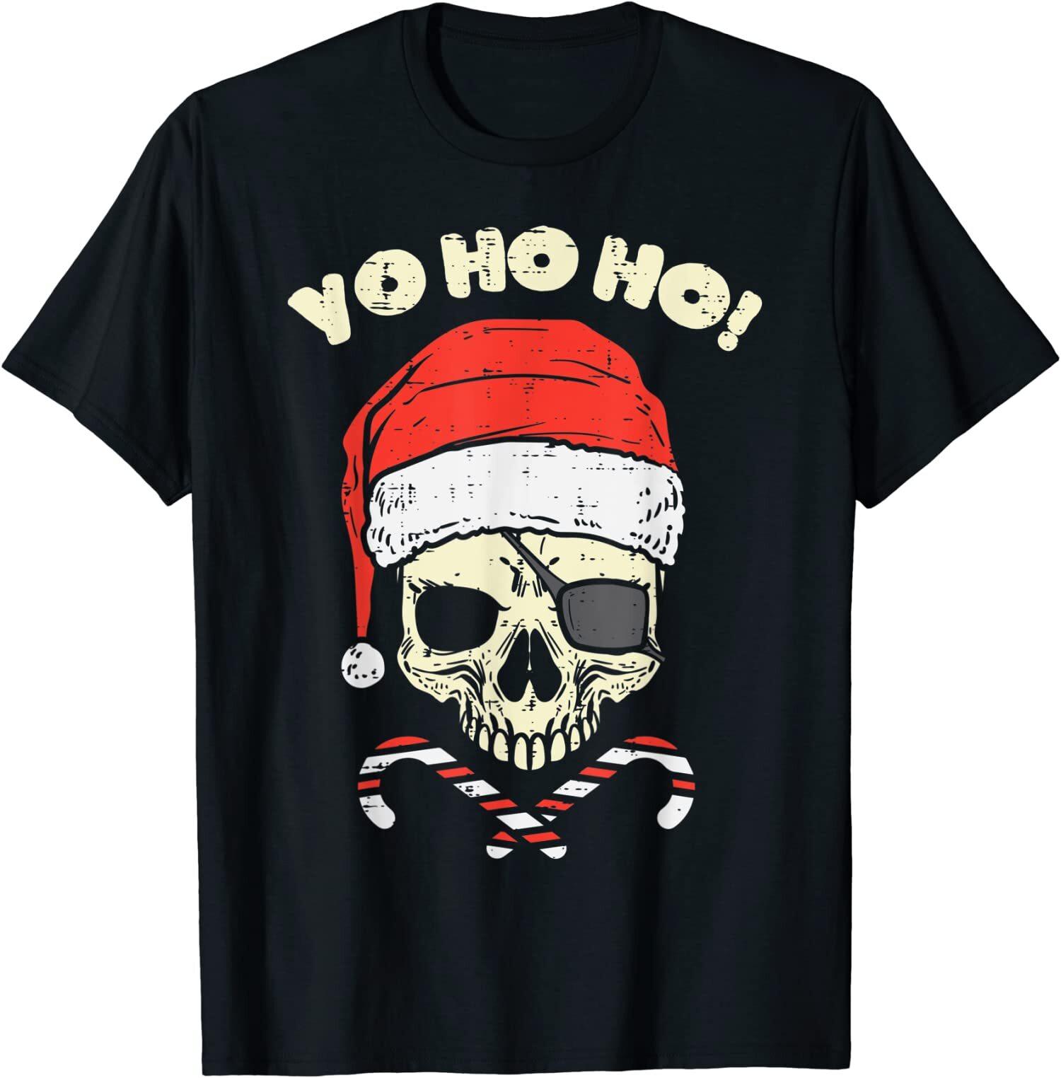 LIMITED Yo Ho Ho Pirate Santa Skull Candy Christmas Xmas Pajama T-Shirt S-3XL S разноцветный