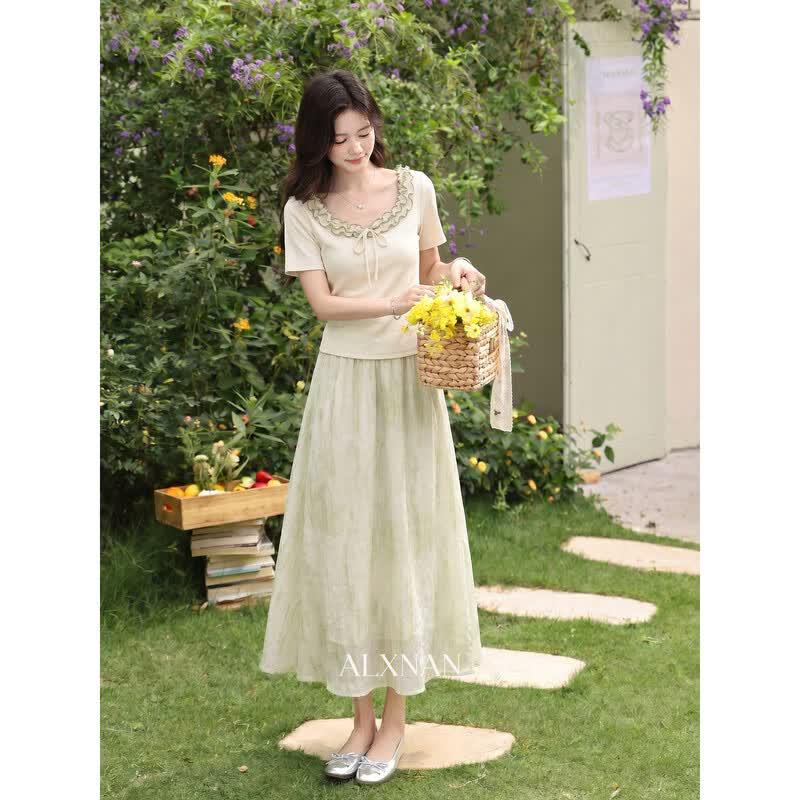 French Style Casual A-Line Skirt L
