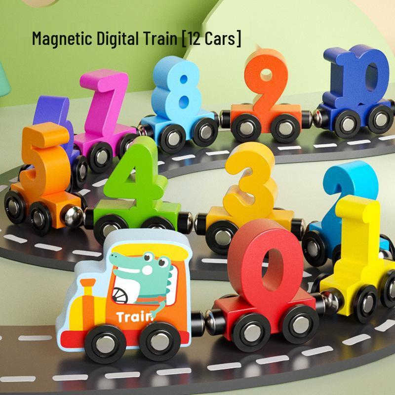 Magnetic Wooden Number Train: Educational Blocks for Children Ages 1-3