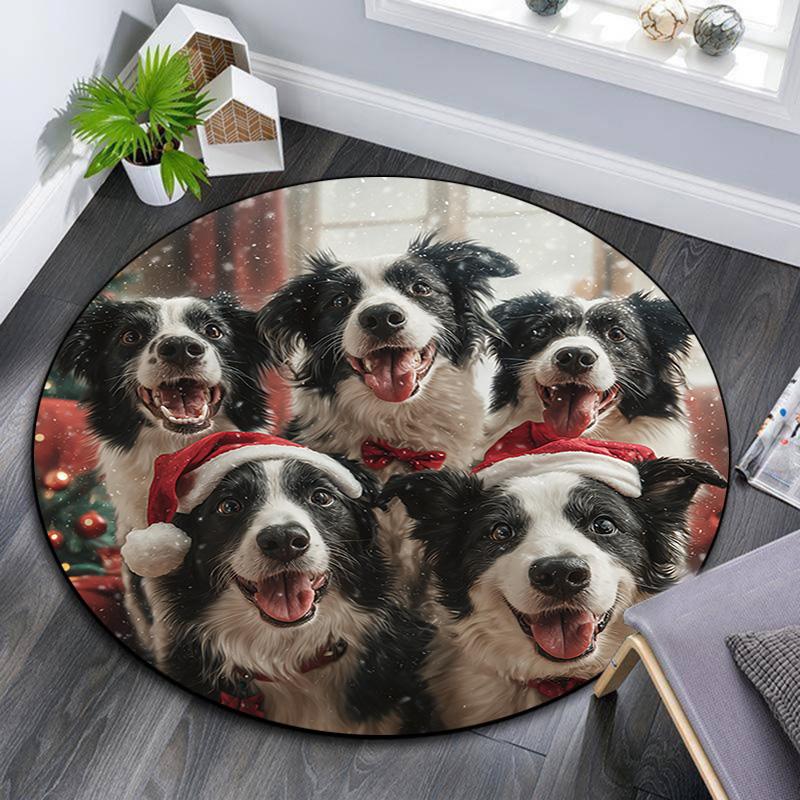 Border Collie Round Area Rug,Carpet Rug for Living Room Bedroom Sofa Playroom Decor,Non-slip Floor Mat 80cmx80cm