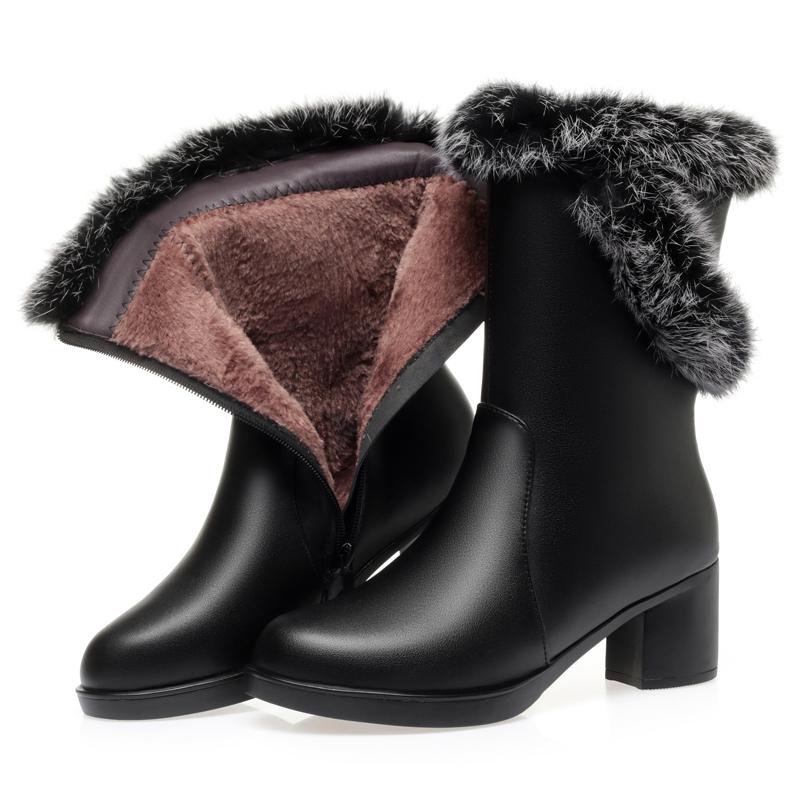 Fashion AIYUQI Women Boots Winter Dress 2025 New Genuine Leather High Heel Women Half Boots Wool Rabbit Fur Snow Boots Ladies