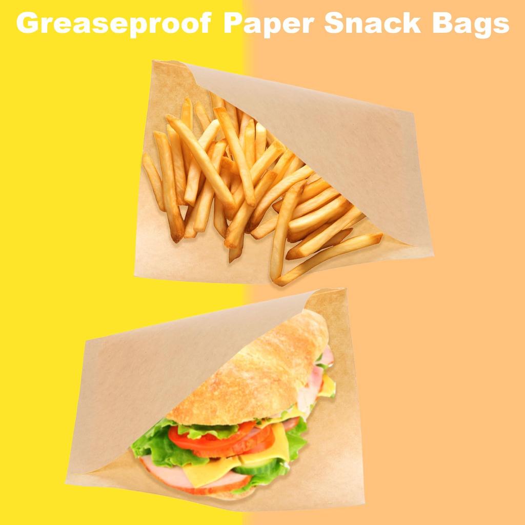 Uxcell Kraft Paper Sandwich X Greaseproof Paper Cookie Paper Snack Bags for Home Bakery and Shop Brown 100-Piece Bags, 5.9 5.9" Bags, Double-Open