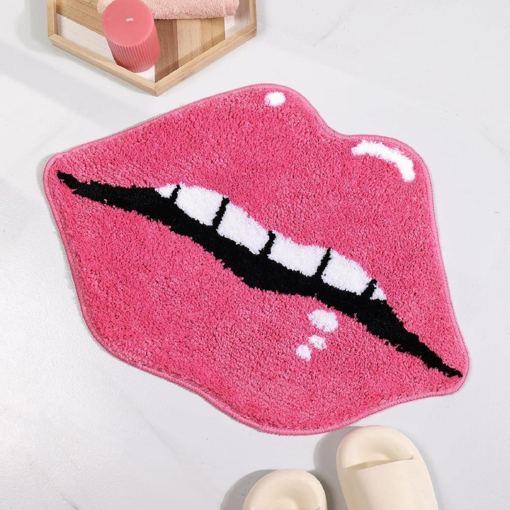 Sexy Red Lips Fun Carpet Valentine's Day Imitation Cashmere Absorbent Bathroom Floor Mat Home Entrance Foot Mat 1pc