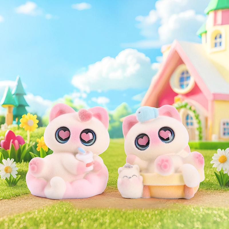 Cute Little Siam Siamese Flocking Style Blind Box Trendy Toy Small Ornament Office Desktop Decoration Model Kid Gift