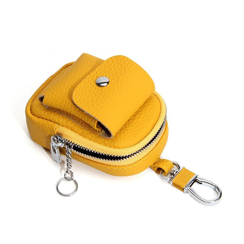 New Durable Genuine Leather Waist Hanging Small Bag Portable Storage Bluetooth Earphone Keys Coins Zipper Pouches Multi-color Selection