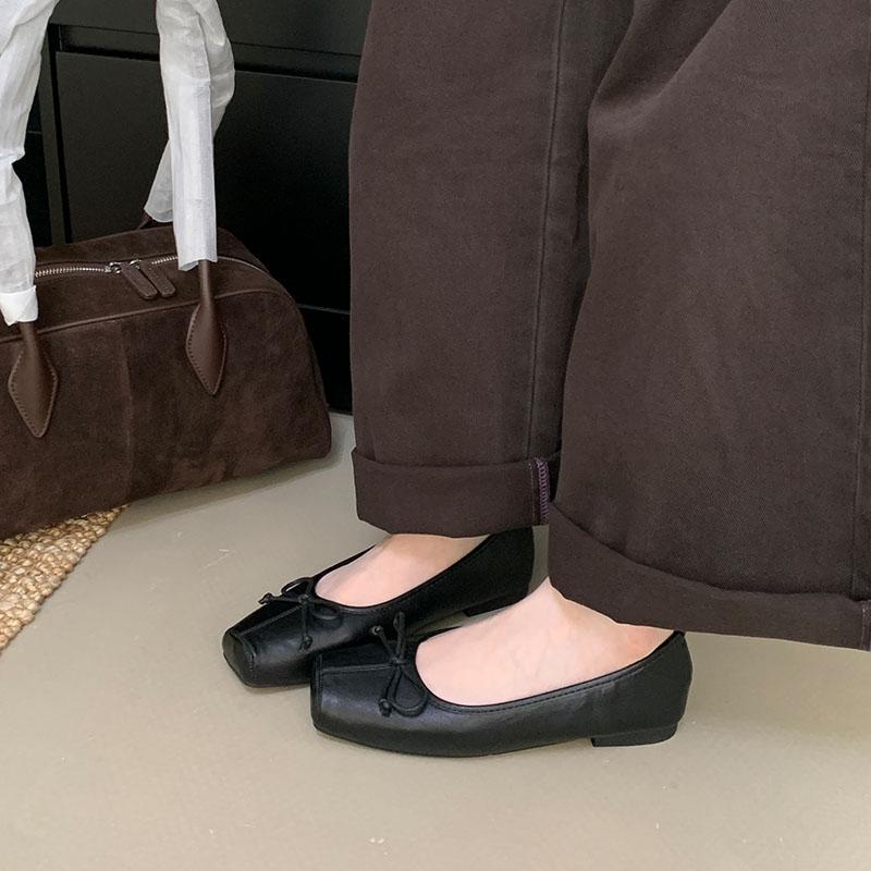 Fashion New Fashion Butterfly-Knot Women Flats Slip On Shoes Female Square Toe Footwear Shallow Ladies Flats With Shoes