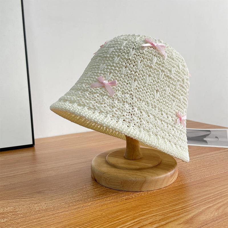 

Bow straw hat women s sweet bucket hat summer outdoor travel seaside sunscreen hat
