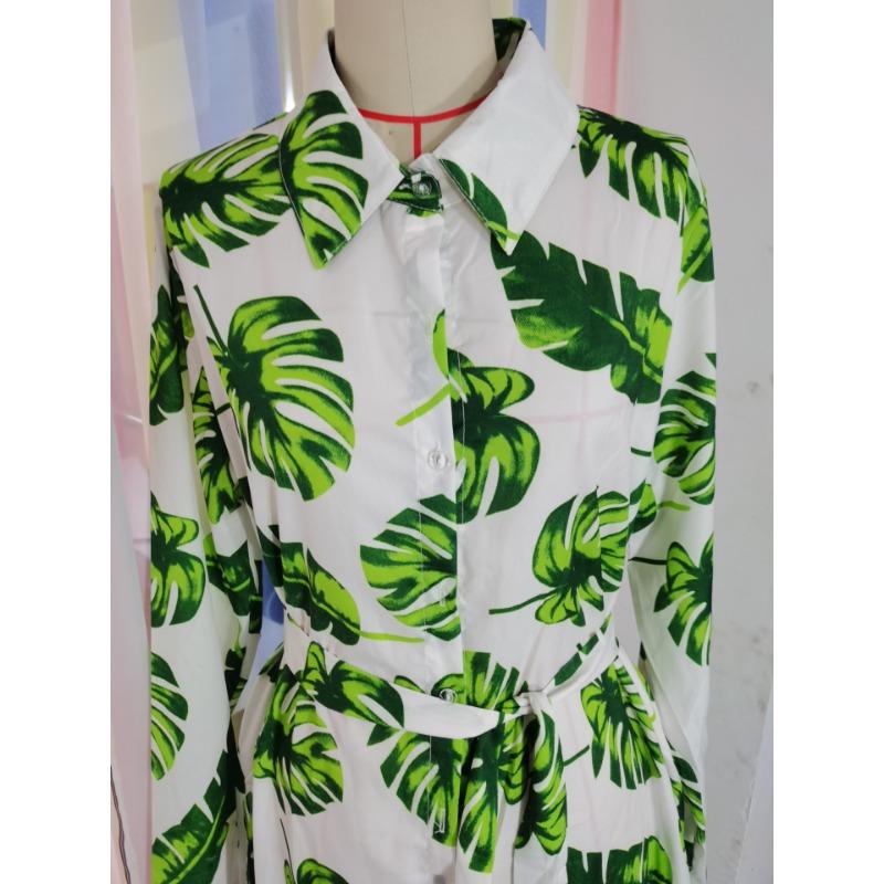 Women's Long-sleeved Printed Single-breasted Dress with Slimming Temperament