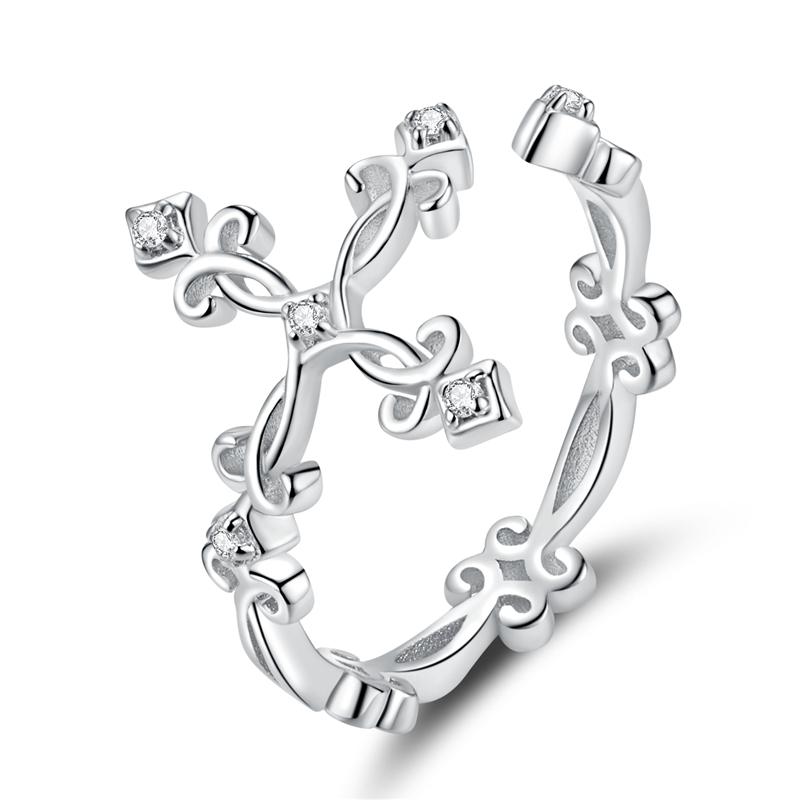 WOSTU Adjustable Rings Real 925 Silver Stackable Engagement Zircon Open Size Rings For Women Female Original Jewelry