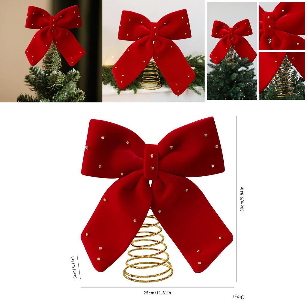 Christmas Tree Topper With Red Flannel Fabric Star And Bow For Holiday Decor