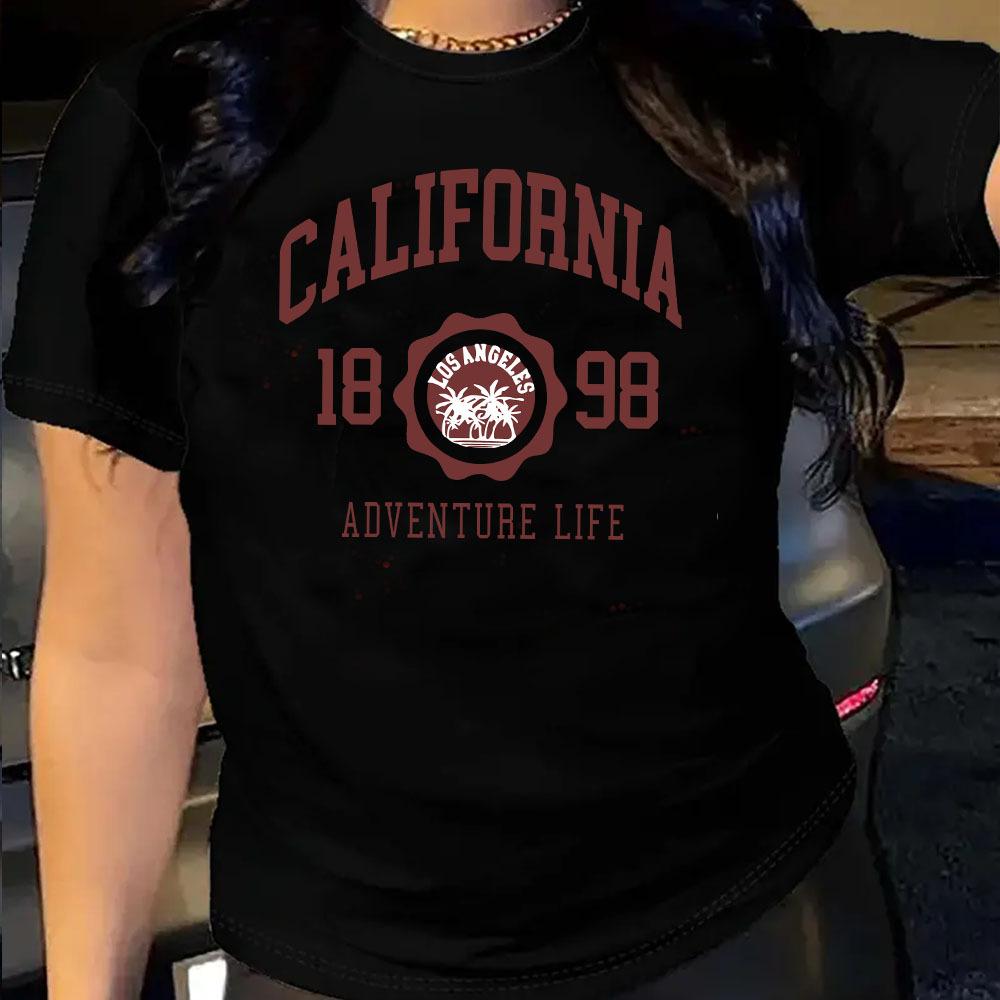 

Letters 98 Cotton T-Shirt Short Sleeve Round Neck Women 2d Print Tops S